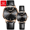 OLEVS Marque Hommes Et Femmes Contracté ultra-mince 1314 Quartz Core Étanche Bracelet En Cuir Montre Pour Les Amoureux